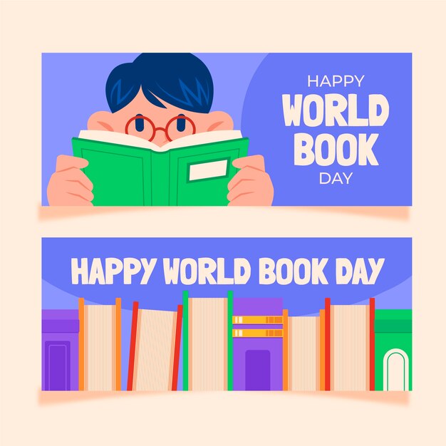Set di banner orizzontali per la giornata mondiale del libro piatto