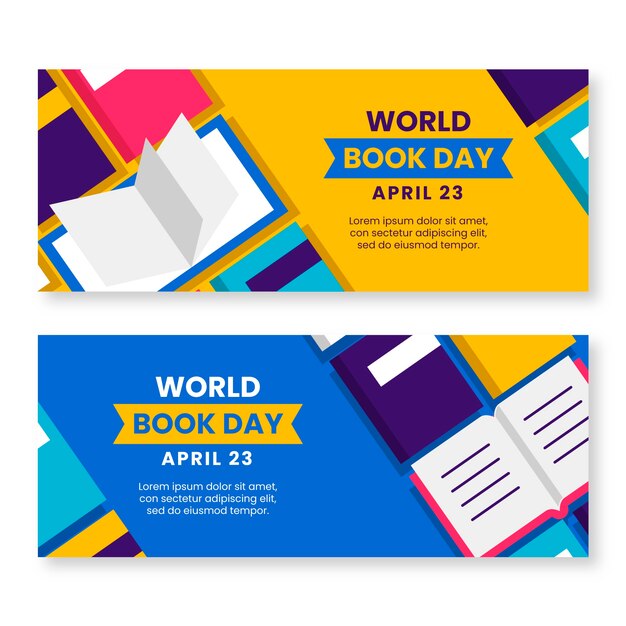 Set di banner orizzontali per la giornata mondiale del libro piatto