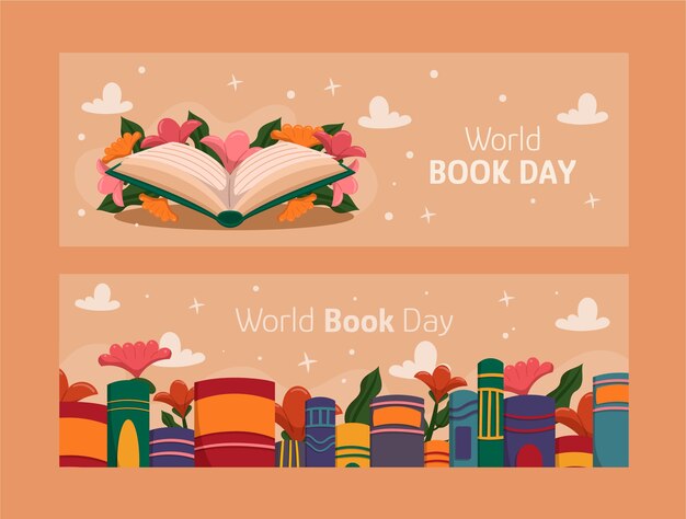 Set di banner orizzontali per la giornata mondiale del libro piatto
