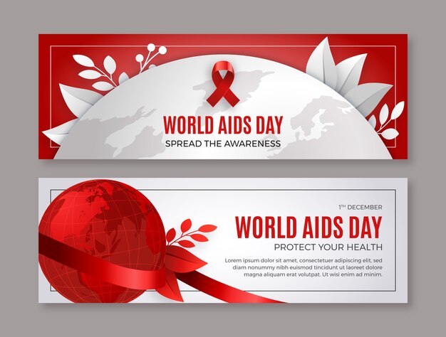 Set di banner orizzontali per la giornata mondiale dell'AIDS gradiente