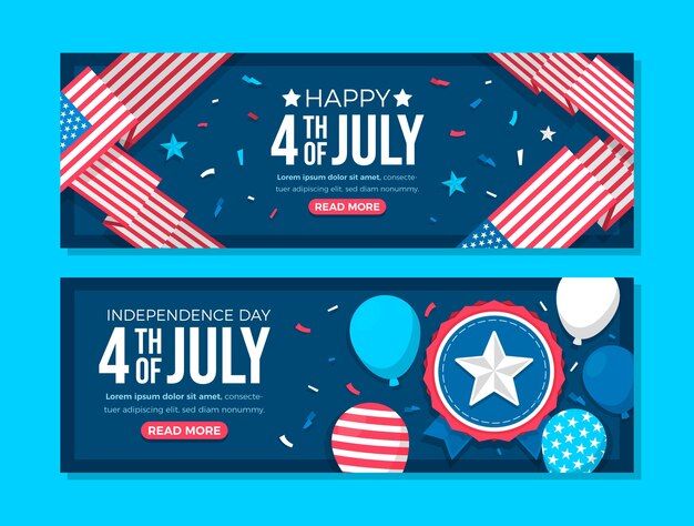 Set di banner orizzontali piatti del 4 luglio