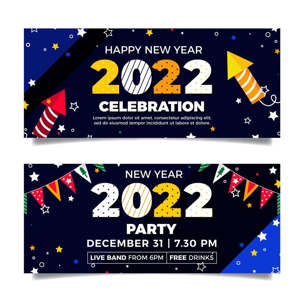 Set di banner orizzontali piatti di capodanno