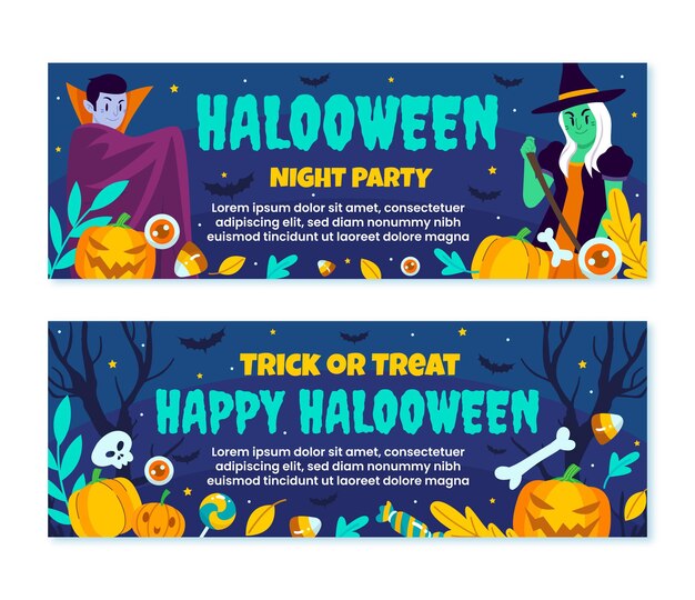 Set di banner orizzontali piatti di halloween
