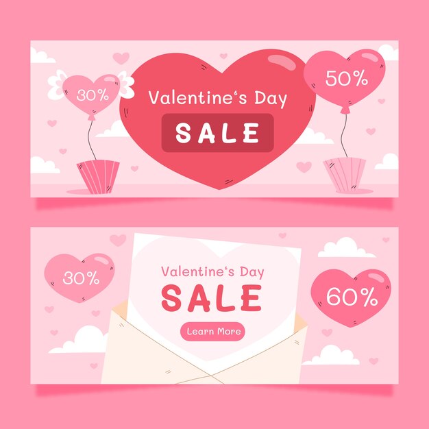 Set di banner orizzontali piatti di San Valentino