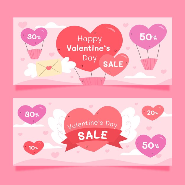 Set di banner orizzontali piatti di San Valentino