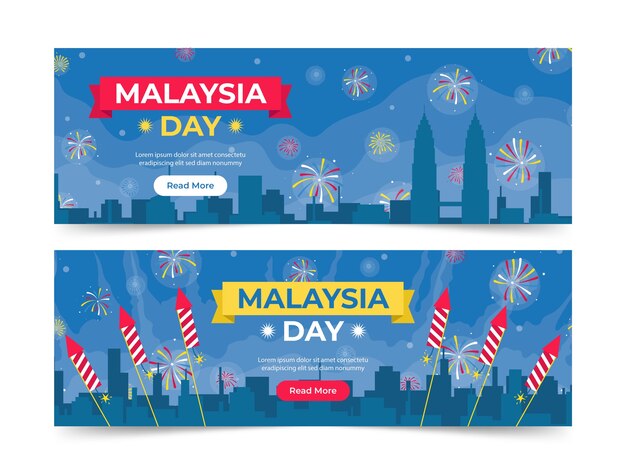 Set di banner orizzontali piatti per il giorno della Malesia