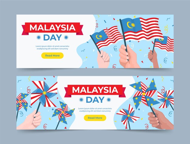 Set di banner orizzontali piatti per il giorno della Malesia