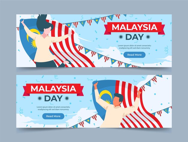 Set di banner orizzontali piatti per il giorno della Malesia