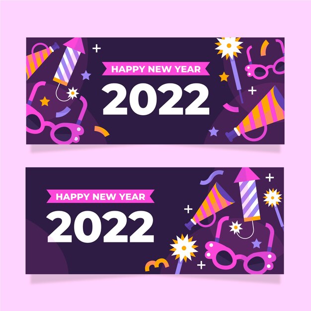Set di banner orizzontali piatto felice anno nuovo 2022