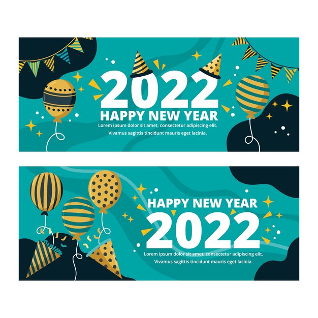 Set di banner orizzontali piatto felice anno nuovo 2022