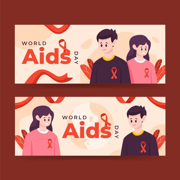 Set di banner orizzontali piatto per la giornata mondiale dell'AIDS