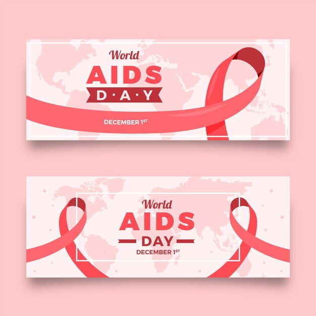Set di banner orizzontali piatto per la giornata mondiale dell'AIDS