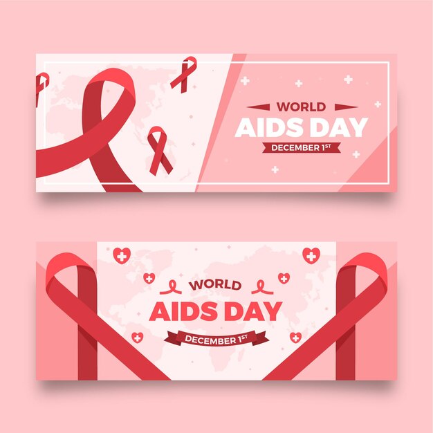 Set di banner orizzontali piatto per la giornata mondiale dell'AIDS