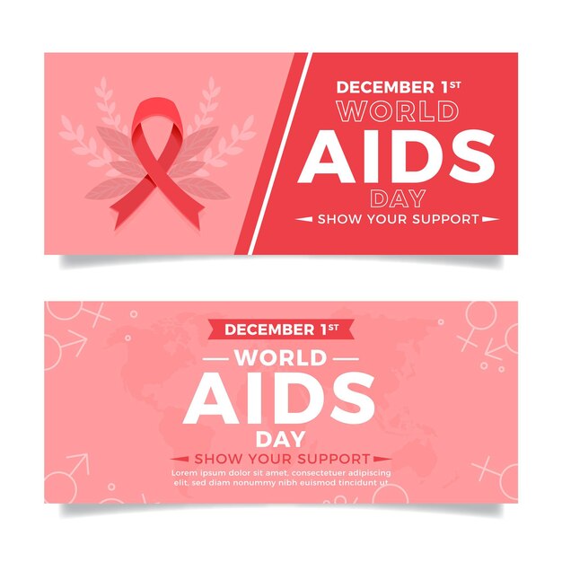 Set di banner orizzontali piatto per la giornata mondiale dell'AIDS
