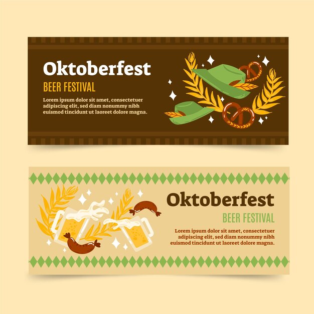 Set di banner orizzontali più oktoberfest disegnati a mano