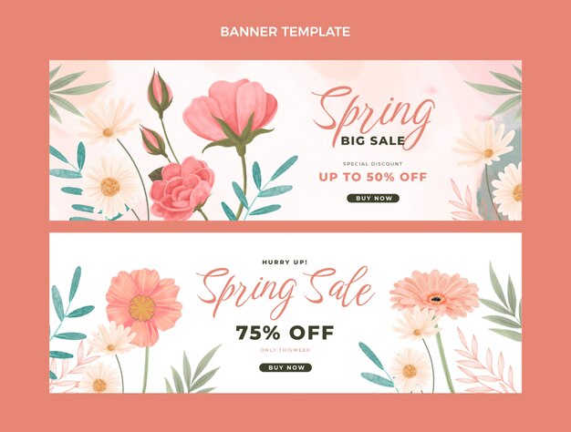Set di banner orizzontali primaverili ad acquerello