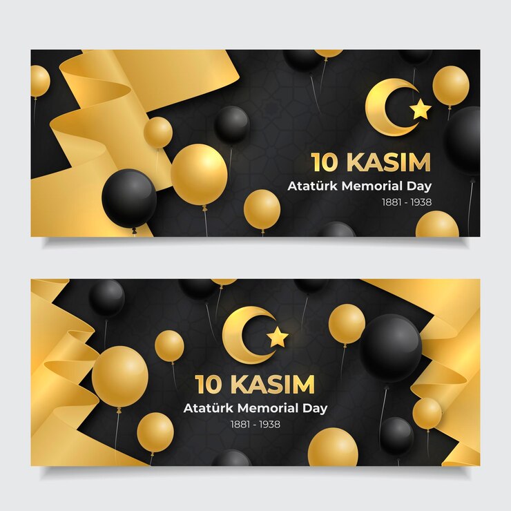 Vettore gratuito set di banner orizzontali realistici per il giorno della memoria di ataturk