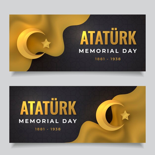 Set di banner orizzontali realistici per il giorno della memoria di ataturk