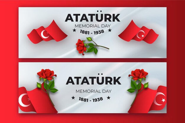 Set di banner orizzontali realistici per il giorno della memoria di ataturk