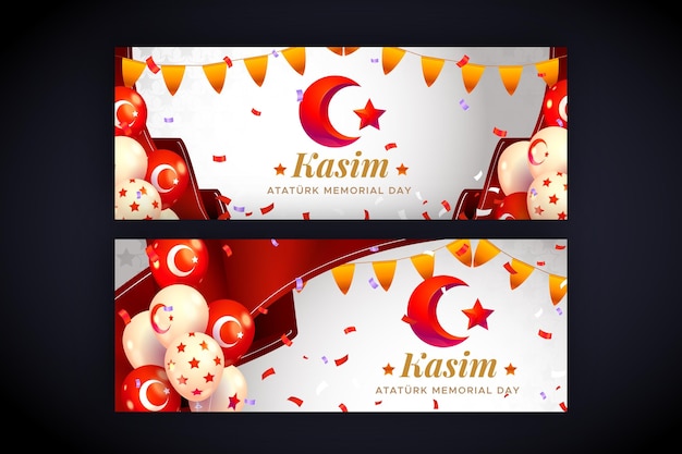 Set di banner orizzontali realistici per il giorno della memoria di ataturk