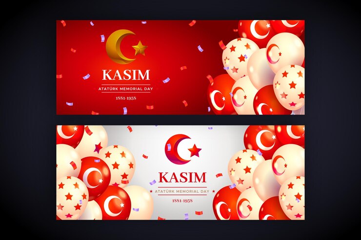 Vettore gratuito set di banner orizzontali realistici per il giorno della memoria di ataturk