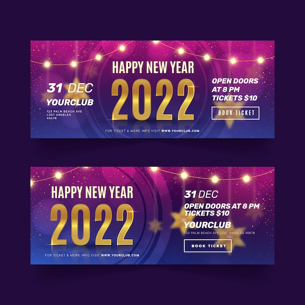 Set di banner orizzontali realistici per il nuovo anno