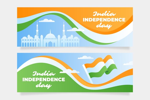 Set di banner orizzontali sfumati per il giorno dell'indipendenza dell'india