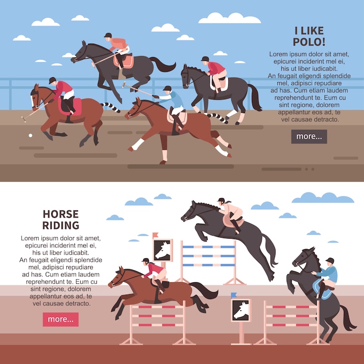 Vettore gratuito set di banner per equitazione e polo