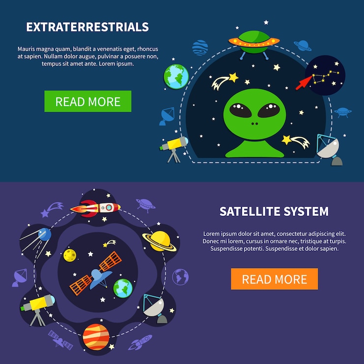 Vettore gratuito set di banner per il sistema satellitare