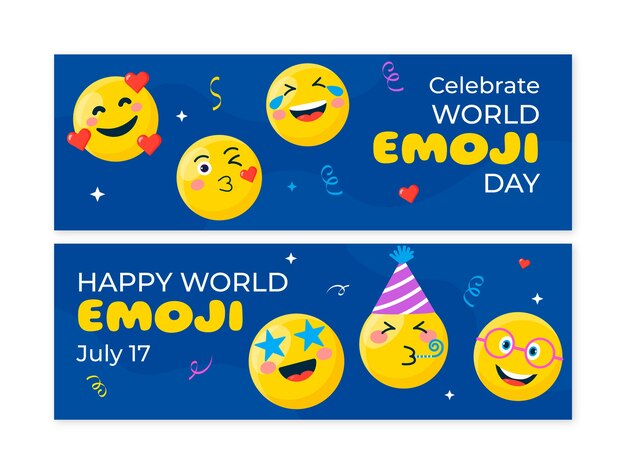 Set di banner per la giornata mondiale degli emoji disegnati a mano