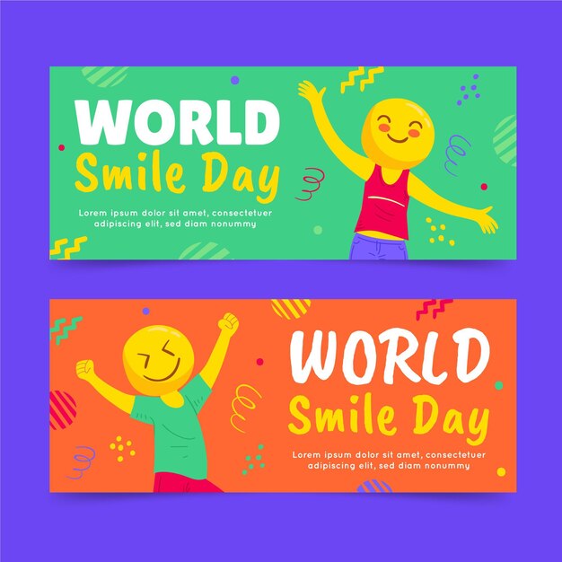 Set di banner per la giornata mondiale del sorriso piatto disegnato a mano
