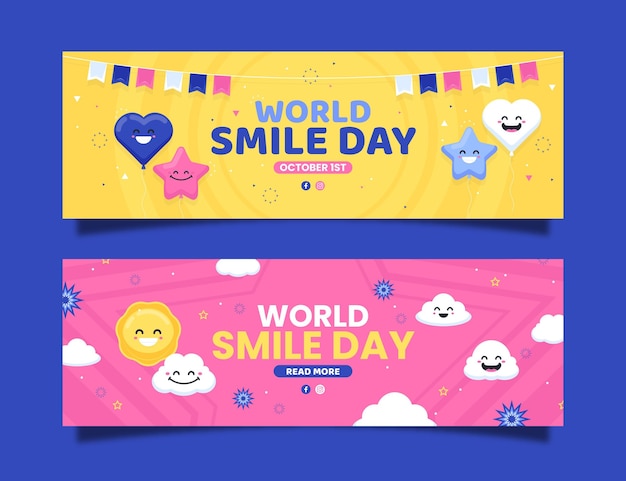 Set di banner per la giornata mondiale del sorriso piatto