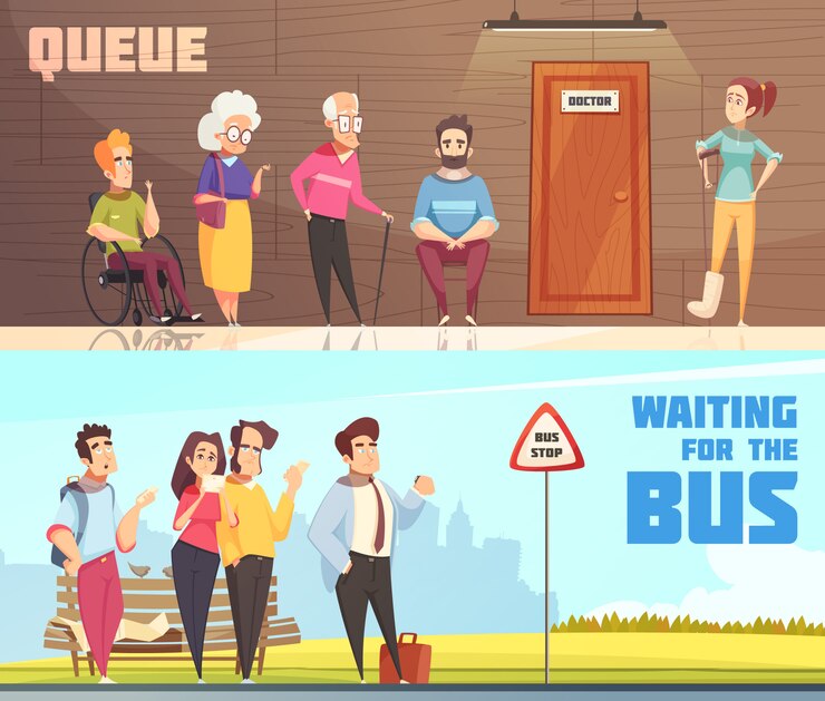 Vettore gratuito set di banner persone in coda