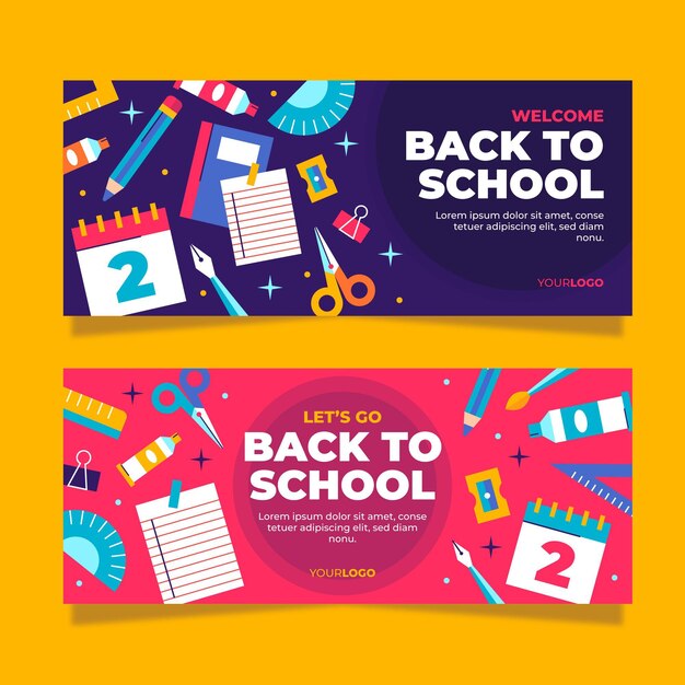 Set di banner piatto per tornare a scuola