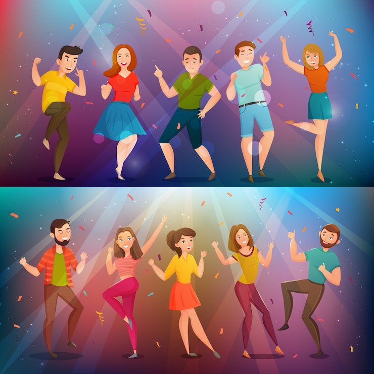 Vettore gratuito set di banner retrò di dancing people