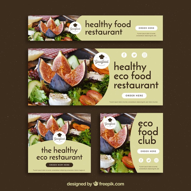 Vettore gratuito set di banner ristorante con foto
