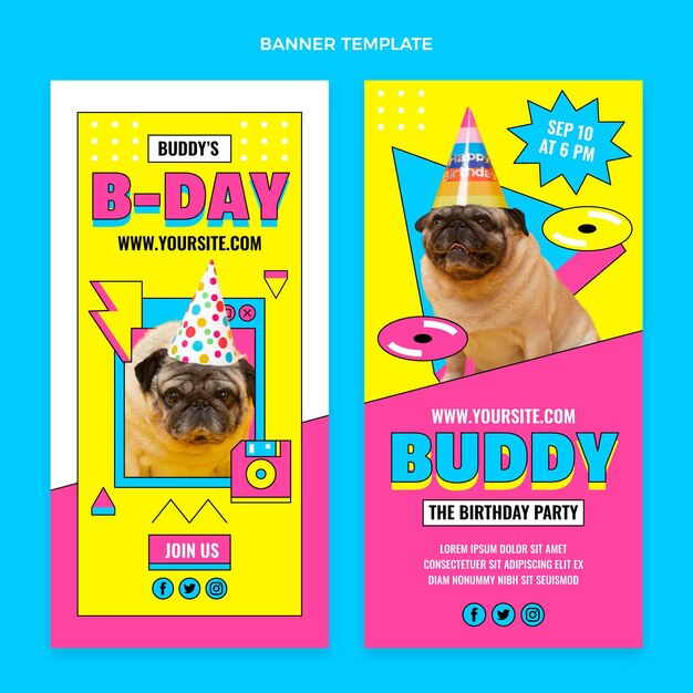Set di banner verticali di compleanno nostalgico piatto anni '90