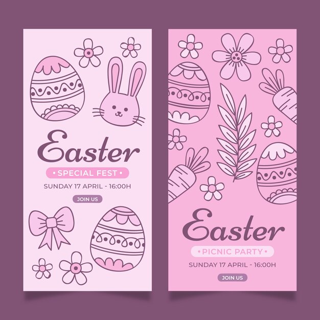 Set di banner verticali di Pasqua disegnati a mano