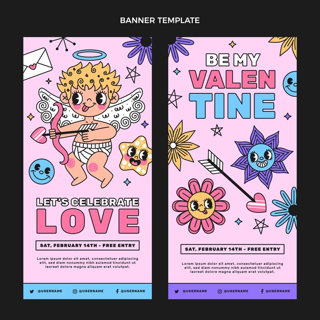 Set di banner verticali di San Valentino disegnati a mano