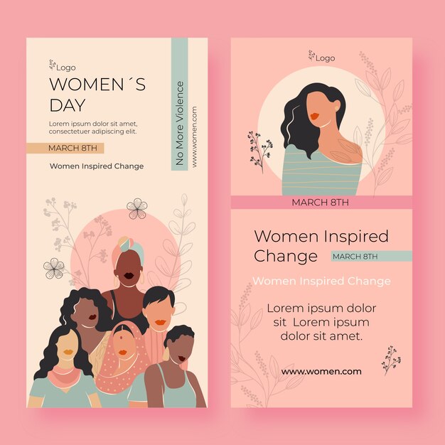 Set di banner verticali per la festa della donna internazionale disegnata a mano