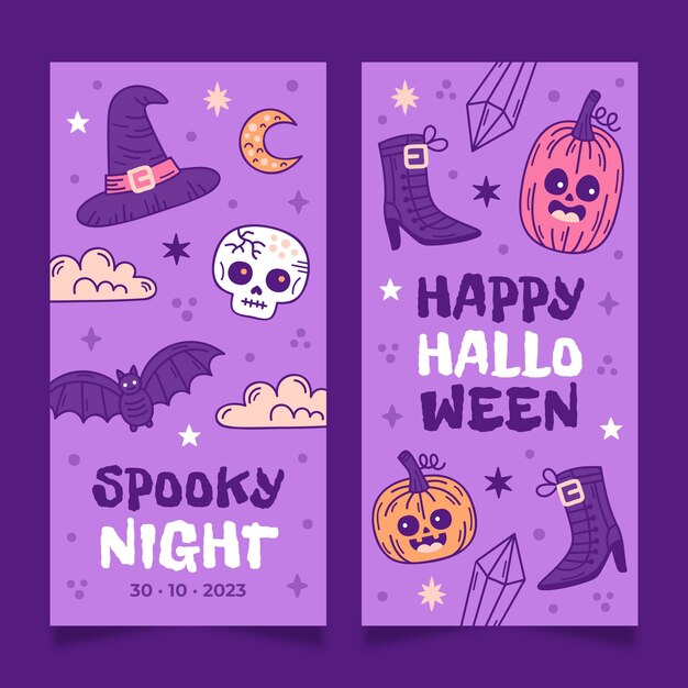 Set di banner verticali vintage disegnati a mano di Halloween