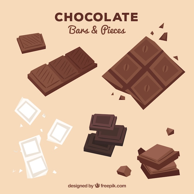 Set di bar e pezzi di delizioso cioccolato
