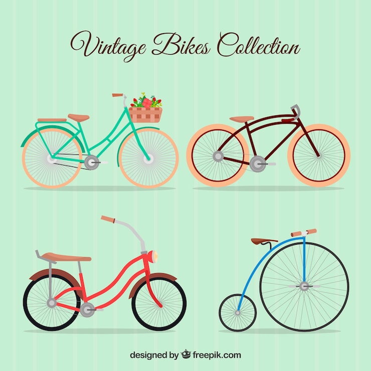 Vettore gratuito set di bella bicicletta retrò