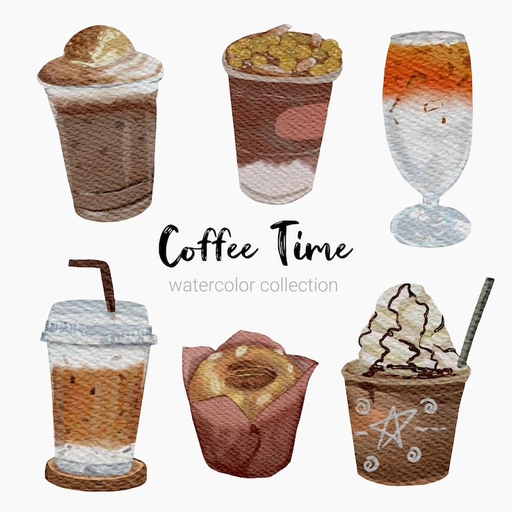 Vettore gratuito set di bevande fredde per menù caffetteria e ristorante in vetro e bicchiere di plastica