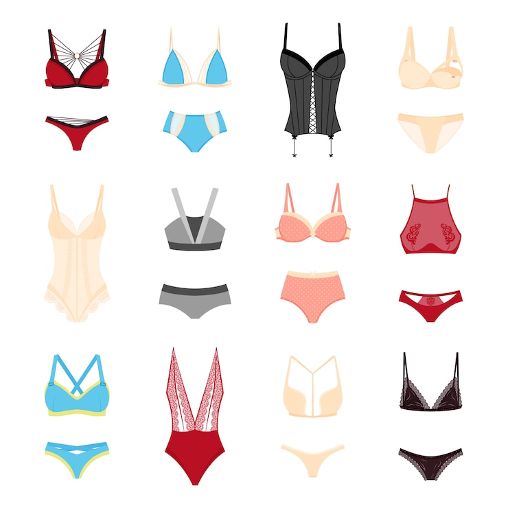 Vettore gratuito set di biancheria intima per donna