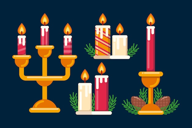 Set di candele di Natale disegnati a mano