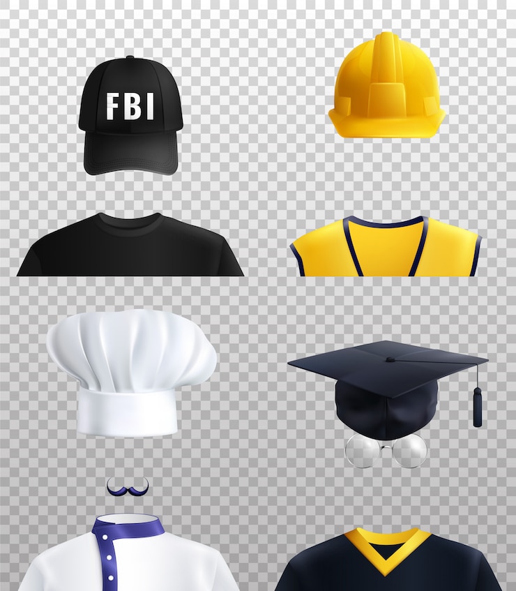 Vettore gratuito set di cappelli di diverse professioni