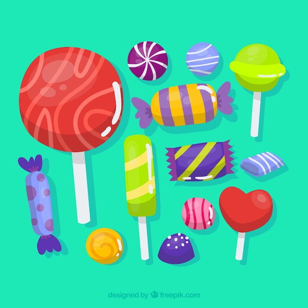 Set di caramelle colorate in stile piano