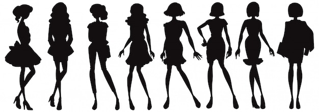 Set di carattere silhouette signora alla moda
