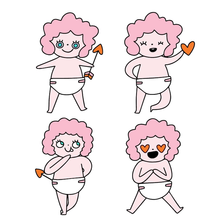 Vettore gratuito set di caratteri disegnati a mano carino cupido